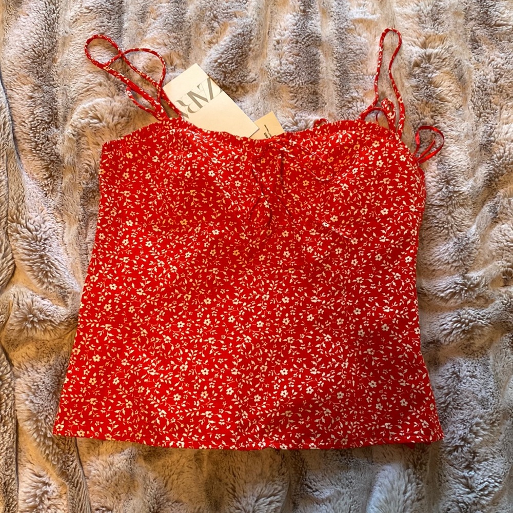 ZARA floral crop top with zipper on side